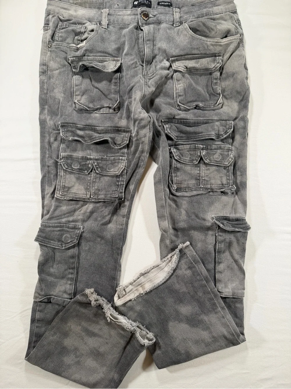 Men's Gray Cargo Pants Multiple Flap Pockets Waimea Relaxed Grey wash 38x32
